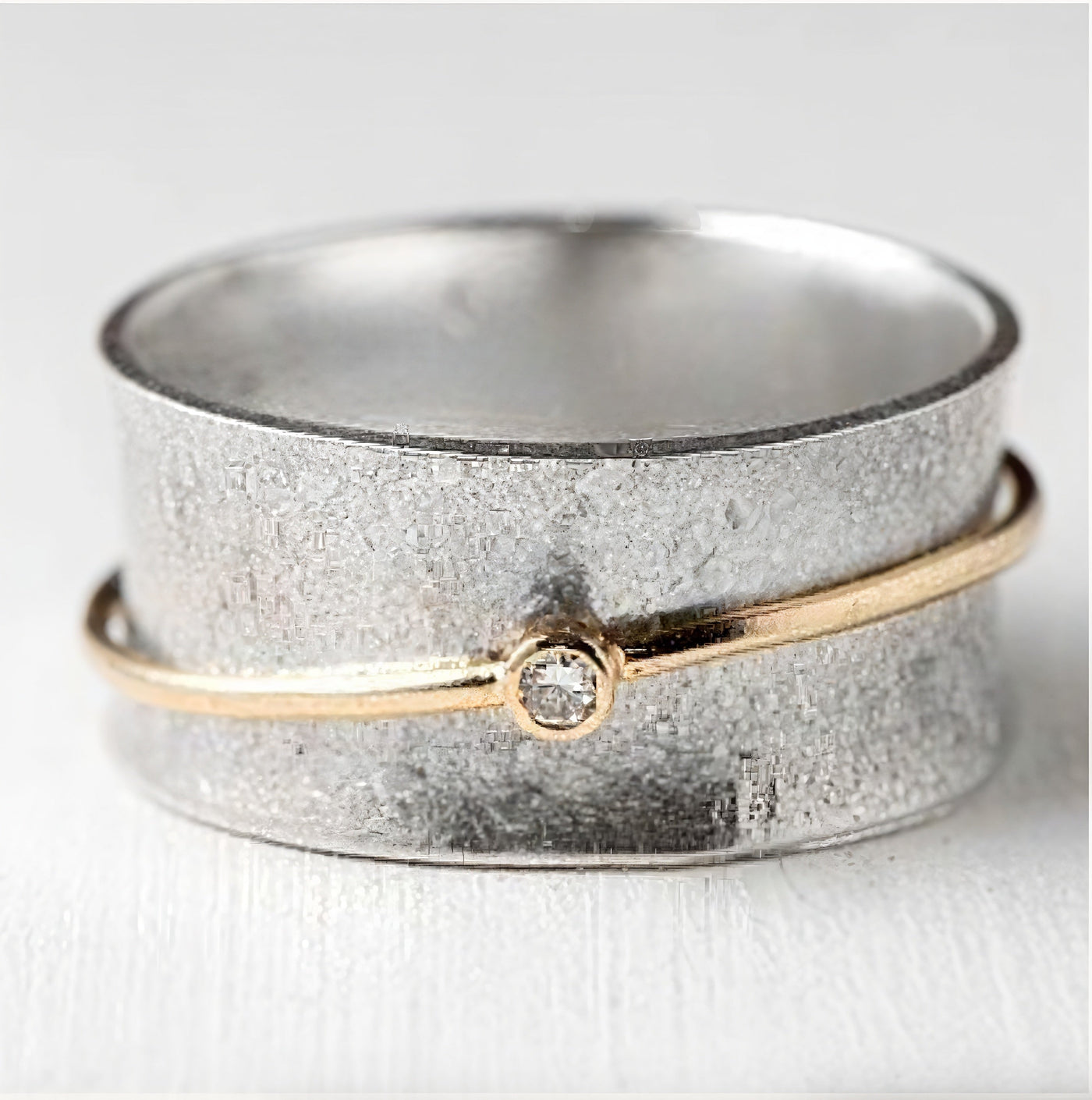 Vintage Gouden Lijn Zirkonia Zilveren Ring