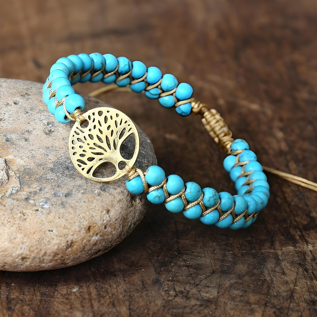 BOOM VAN HET LEVEN HANDGEMAAKTE TURQUOISE STENEN ARMBAND